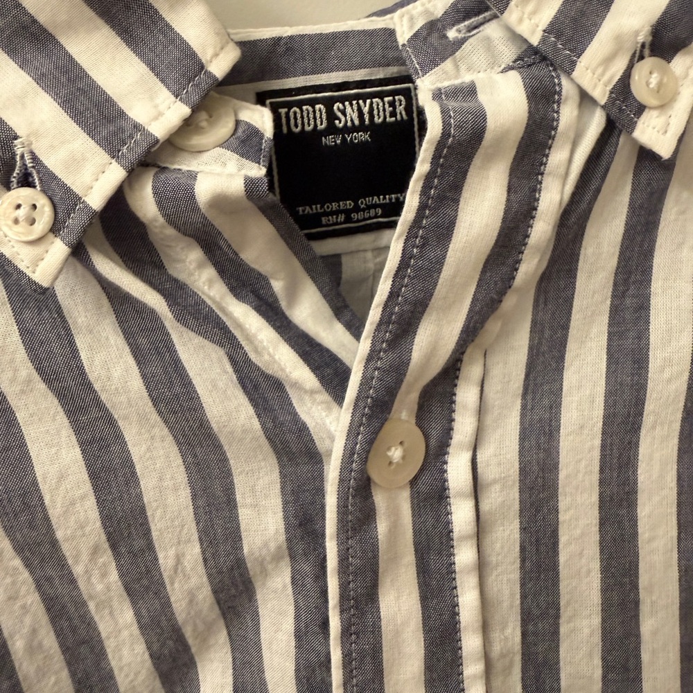 Todd Snyder Navy and White Vertical Stripe Button-Down Shirt